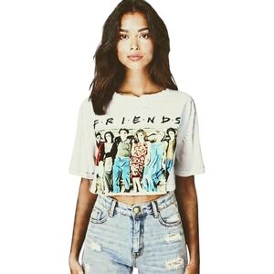 Friends TV Series Graphic Print White Crewneck Short Sleeve Crop Top XL